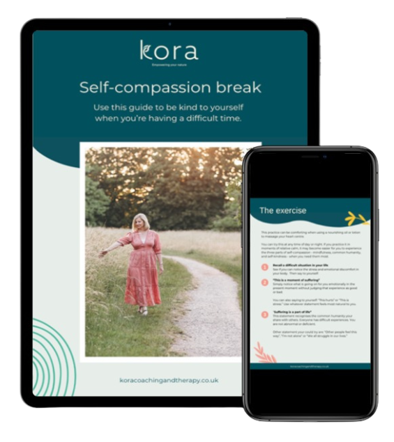 Self-compassion break guide mockup - Kora Coaching & Therapy